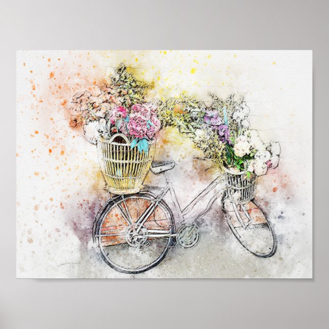 Vattenfärgblandare Bike & Flowers 1 Poster (Framsidan)