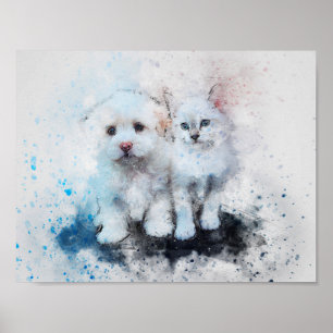 Vattenfärgblandningmassmedia kattunge & poster