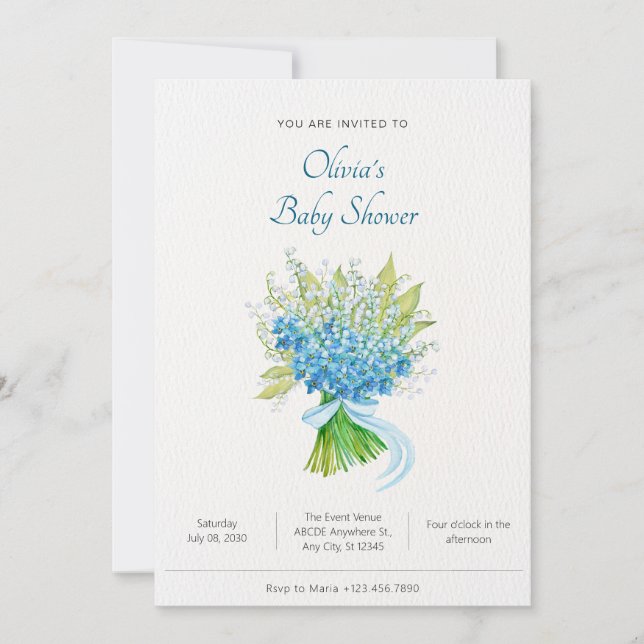Vattenfärgblombuquet babydusch inbjudningar (Framsida)