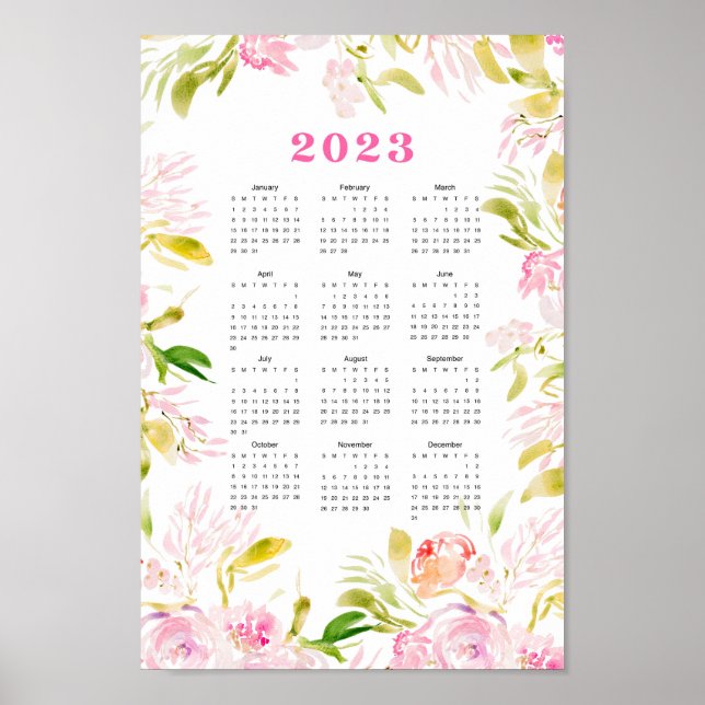Vattenfärgblomma 2023-kalender poster (Framsidan)
