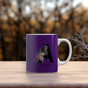 Vattenfärgblomma brev lila kaffe mugg