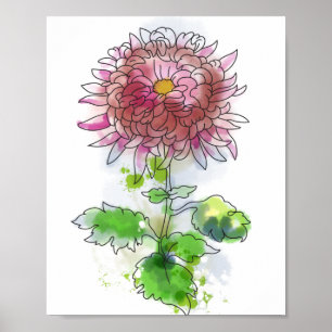 Vattenfärgblomma, modern målning poster