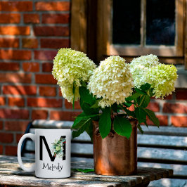 Vattenfärgblomma, monogram pension kaffe mugg