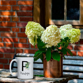 Vattenfärgblomma, monogram pension kaffe mugg