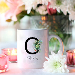 Vattenfärgblomma, monogram pension kaffe mugg