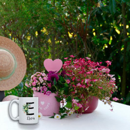 Vattenfärgblomma, monogram pension kaffe mugg