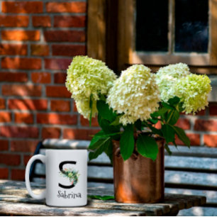 Vattenfärgblomma, monogram pension kaffe mugg