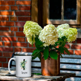 Vattenfärgblomma, monogram pension kaffe mugg