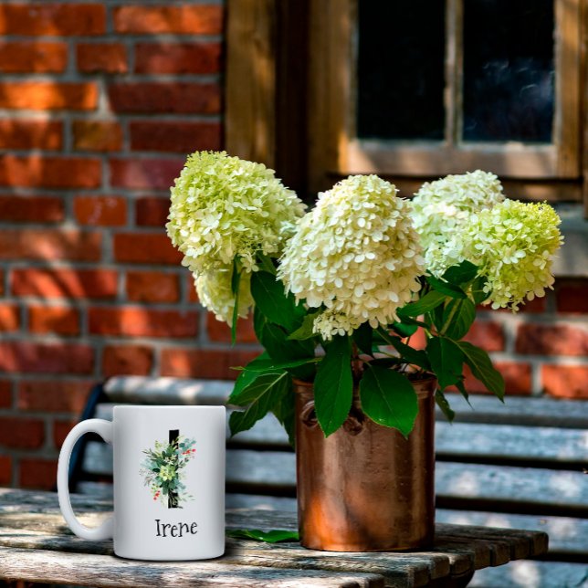 Vattenfärgblomma, monogram pension kaffe mugg (Skapare uppladdad)
