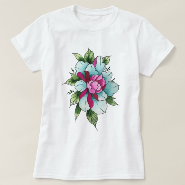 Vattenfärgblomma T Shirt (Design framsida)