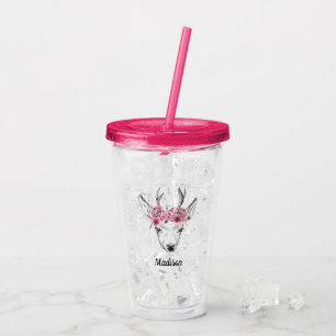 Vattenfärgblommahjort tillfogar ditt namn take away mugg