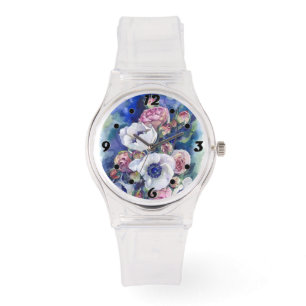 Vattenfärgblommor anemone ro illustrationsflöde armbandsur