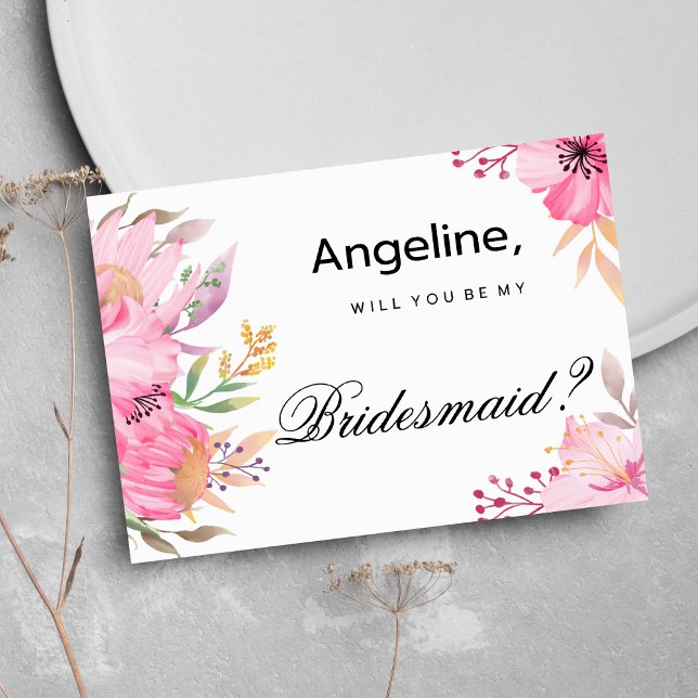 Vattenfärgblommor av botaniskt rosa orange, blommo inbjudningar (Botanic pink orange watercolor flowers Bridesmaid )