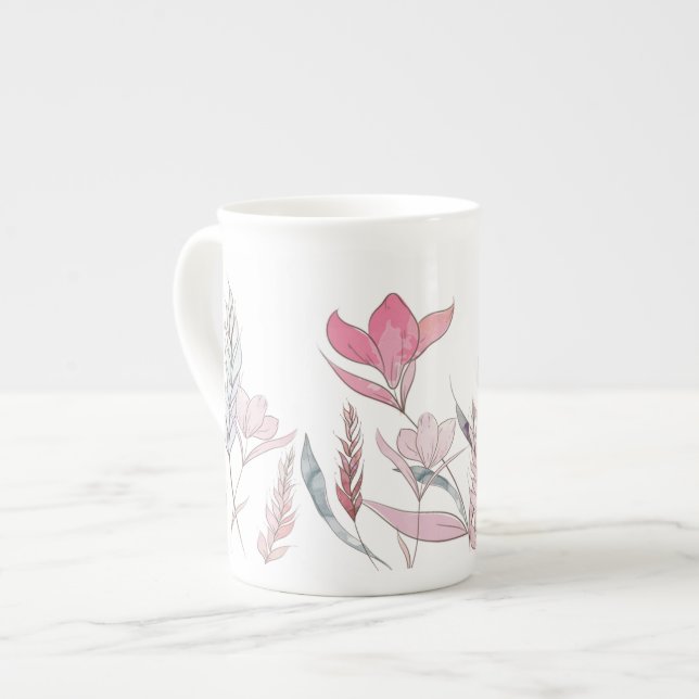 Vattenfärgblommor Benporslin Mugg (Framsida vänster)