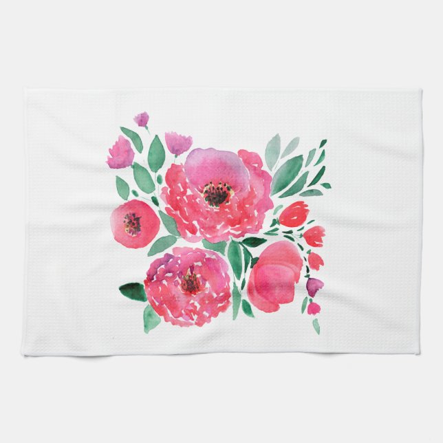 Vattenfärgblommor, bouquet. kökshandduk (Horisontell)