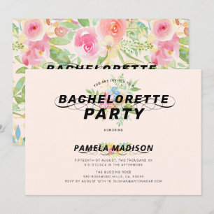 Vattenfärgblommor bouquet och modern typografi inbjudningar
