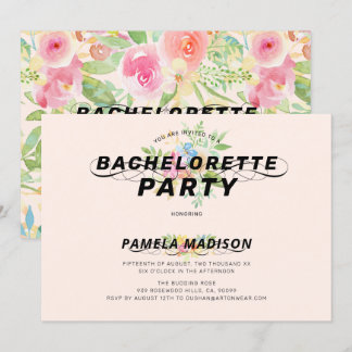 Vattenfärgblommor bouquet och modern typografi inbjudningar