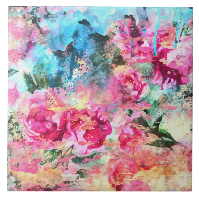 Vattenfärgblommor Ceramic Tile Kakelplatta (Framsidan)