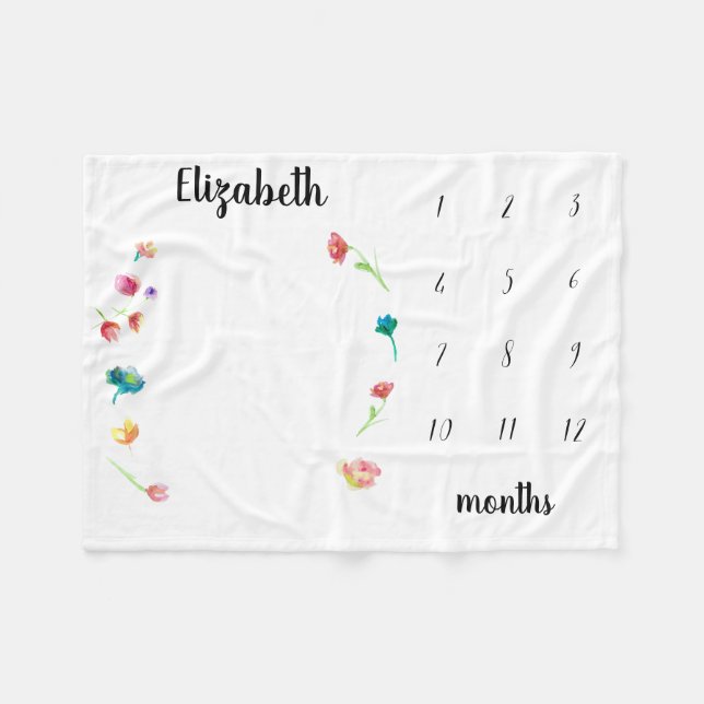 Vattenfärgblommor från Baby milstolpe Fleecefilt (Framsidan (Horisontell))