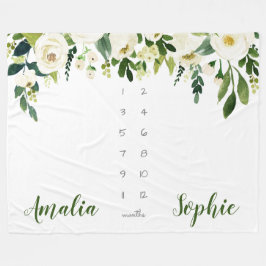 Vattenfärgblommor från Milestone twin flicka Fleecefilt