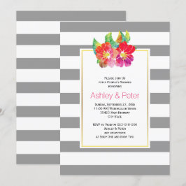 Vattenfärgblommor grått bröllop par dusch inbjudningar