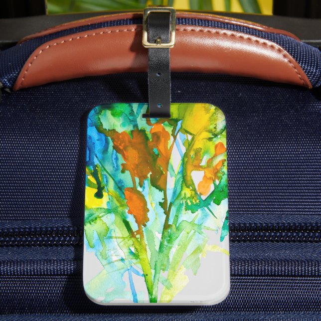 Vattenfärgblommor i blommigten abstrakt bagagebricka (Framsida Insitu 2)