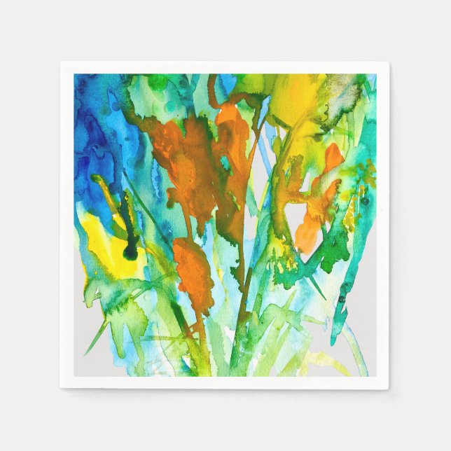 Vattenfärgblommor i blommigten abstrakt pappersservett (Framsidan)