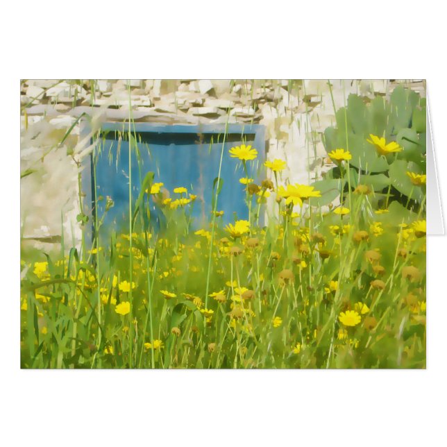 Vattenfärgblommor i gult hälsningskort (Framsidan Horizontal)