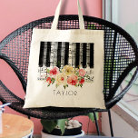 Vattenfärgblommor i musikpiano tygkasse<br><div class="desc">musikpiano blommigt personlig namn väska</div>