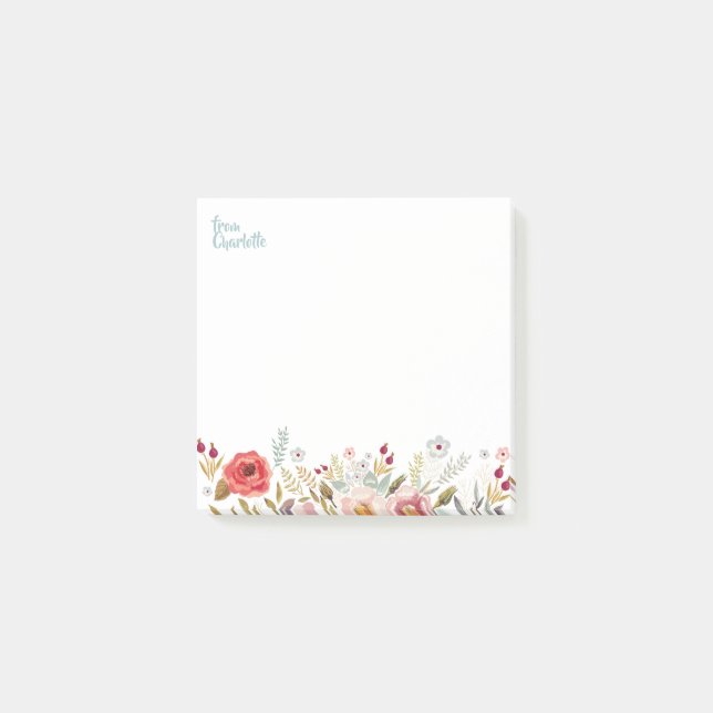 Vattenfärgblommor klibbiga 3 x 3 noterar post-it block (Framsida)