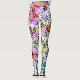 Vattenfärgblommor lämnar multifärgad smart pastel leggings
