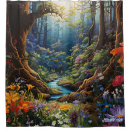 Vattenfärgblommor med solnedgång Shower Curtain