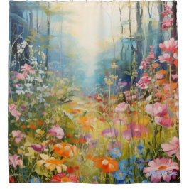 Vattenfärgblommor med solnedgång Shower Curtain