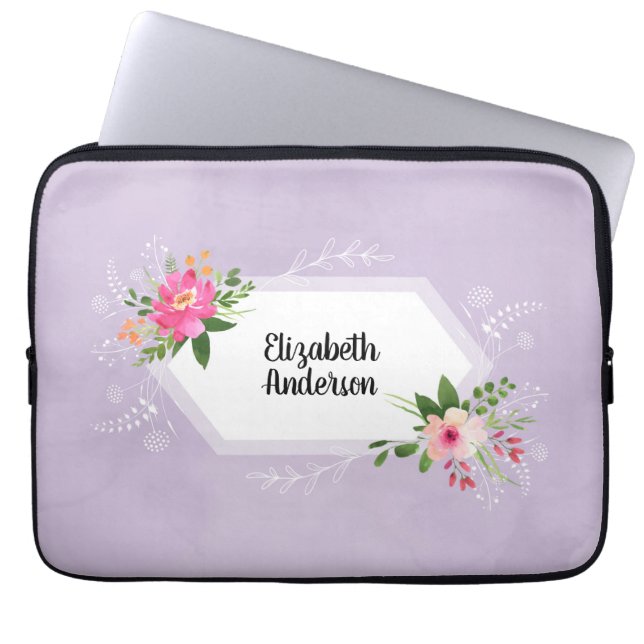 Vattenfärgblommor namn trendig boho laptop fodral (Framsidan)