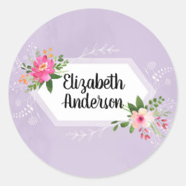 Vattenfärgblommor namn trendig boho runt klistermärke