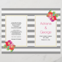 Vattenfärgblommor och grått, vitt bröllopsprogram