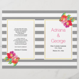 Vattenfärgblommor och grått, vitt bröllopsprogram