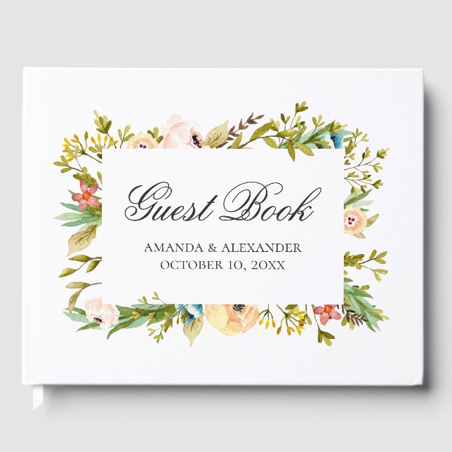 Vattenfärgblommor. Persika bröllop. Botaniskt Gästböcker (Framsida)