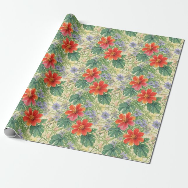 Vattenfärgblommor Presentpapper (Utrullad)