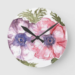 Vattenfärgblommor Rund Klocka