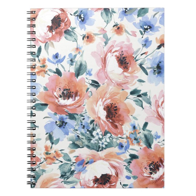 Vattenfärgblommor, sömlös illustration av mönster. anteckningsbok (Framsidan)