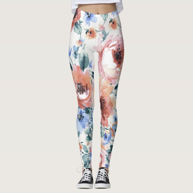 Vattenfärgblommor, sömlös illustration av mönster. leggings (Framsida)