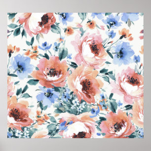Vattenfärgblommor, sömlös illustration av mönster. poster