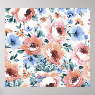 Vattenfärgblommor, sömlös illustration av mönster. poster