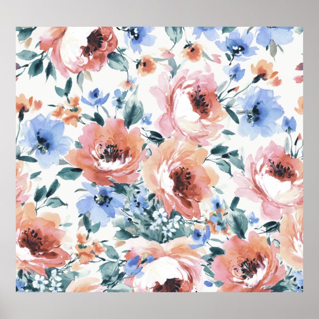 Vattenfärgblommor, sömlös illustration av mönster. poster (Framsidan)