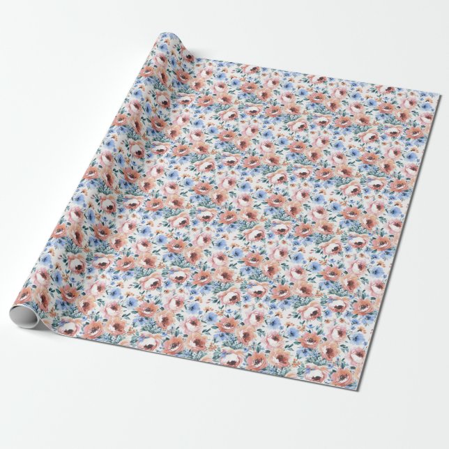 Vattenfärgblommor, sömlös illustration av mönster. presentpapper (Utrullad)