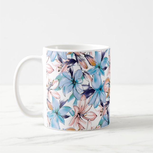 Vattenfärgblommor, sömlös mönster kaffemugg (Vänster)