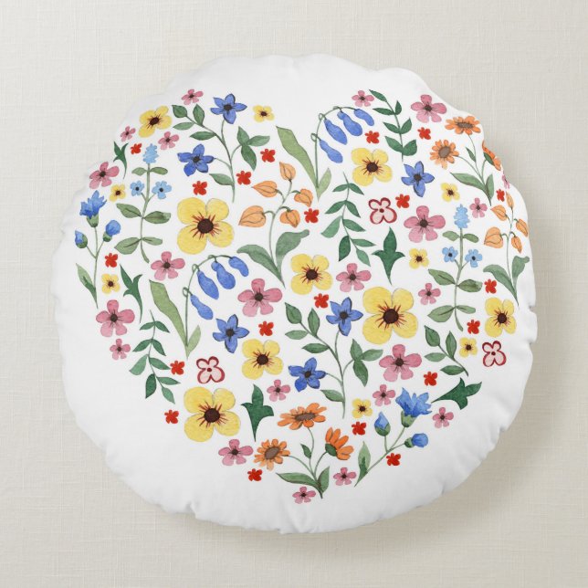 Vattenfärgblommor, sömlös mönster rund kudde (Framsidan)
