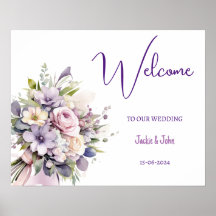 Vattenfärgblommor. Välkomstskylt från bröllop.
