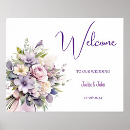 Vattenfärgblommor. Välkomstskylt från bröllop. Poster